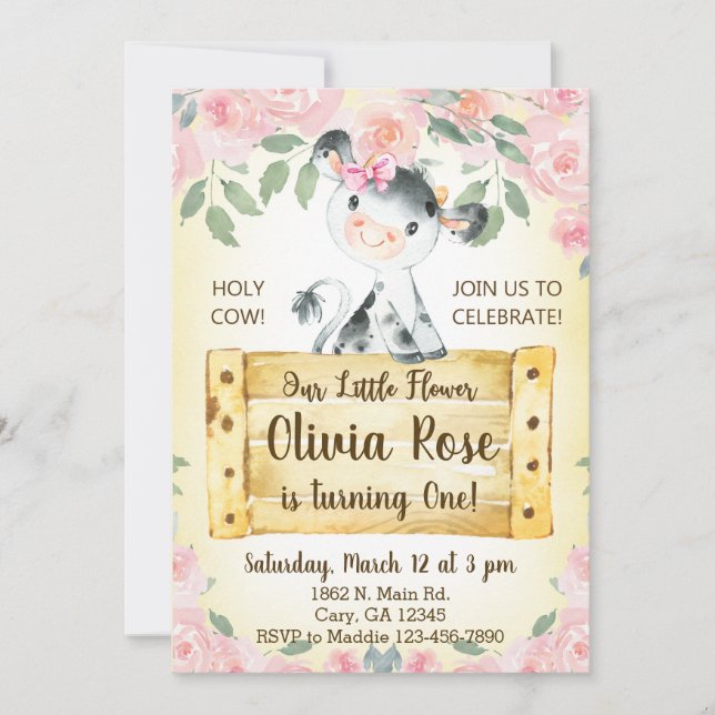 Kon och ro-flicka 1:a födelsedagsinbjudan. inbjudningar (Framsida)