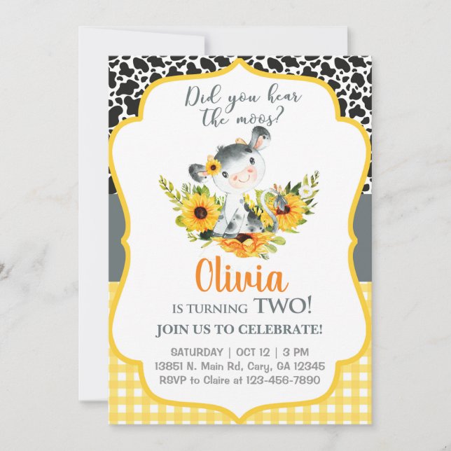 Kon och solblommor har du hört moos inbjudan. inbjudningar (Framsida)