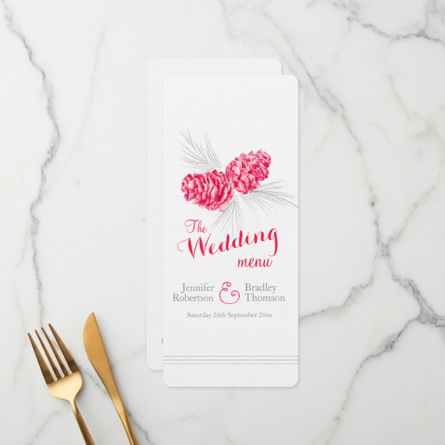 Kon Red grått vinterbröllopsmeny Meny (Fram/Back In Situ)