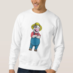Kon som jordbrukare med hatt lång ärmad tröja