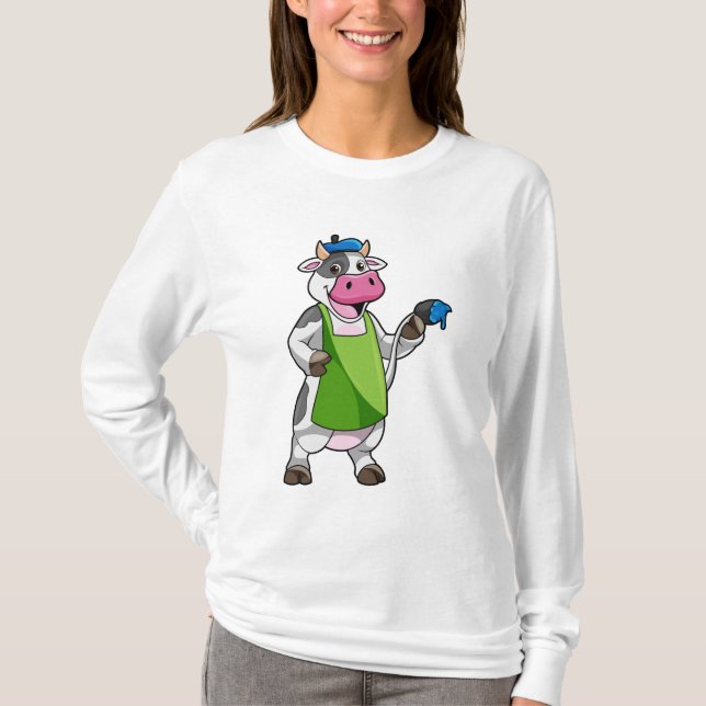 Kon som målarfärg med färg och färg t shirt (Framsida)