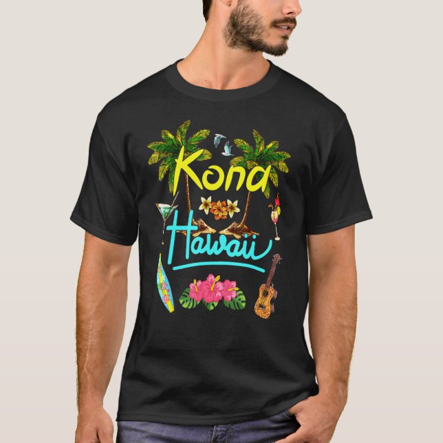 Kona Hawaii Beach Summer Handflatan Surfa Sol Set  T Shirt (Framsida)