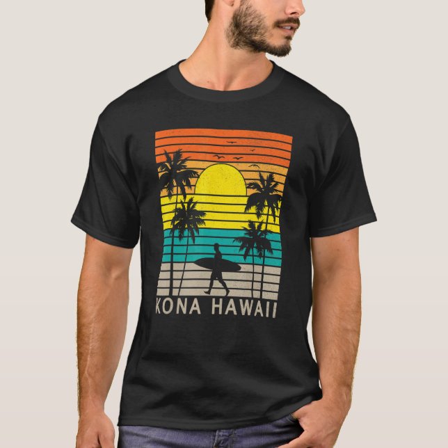 Kona Hawaii Beach Surfer Surfing Palm Tree Vacatio T Shirt (Framsida)