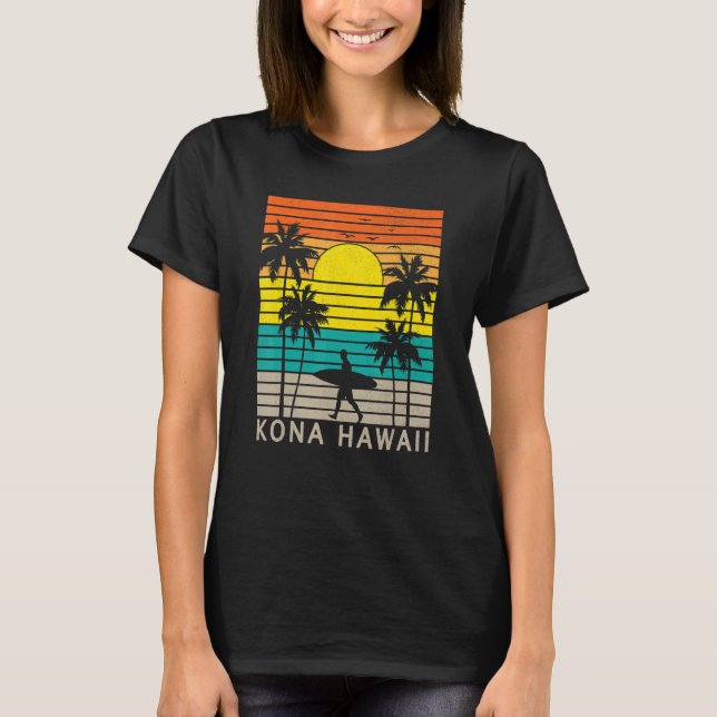 Kona Hawaii Beach Surfer Surfing Palm Tree Vacatio T Shirt (Framsida)