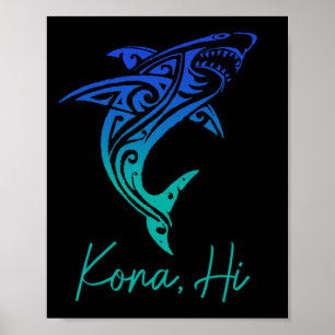 Kona Hawaii hajfiskedykning surfing surfare Ha Poster