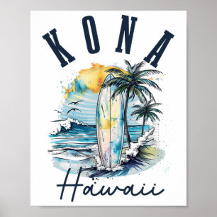 Kona Hawaii Hawaiiansk Surf Vintage Surfare Surfar Poster