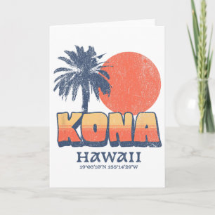 Kona Hawaii Retro Solnedgång Palmträd Söt Hawaiian Kort