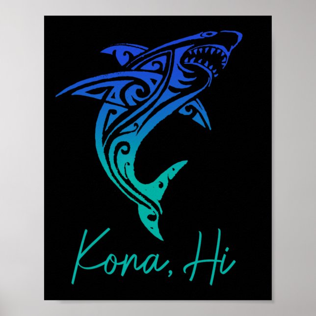 Kona Hawaii Shark Diving Fishing Surfing Surfer Ha Poster (Framsidan)