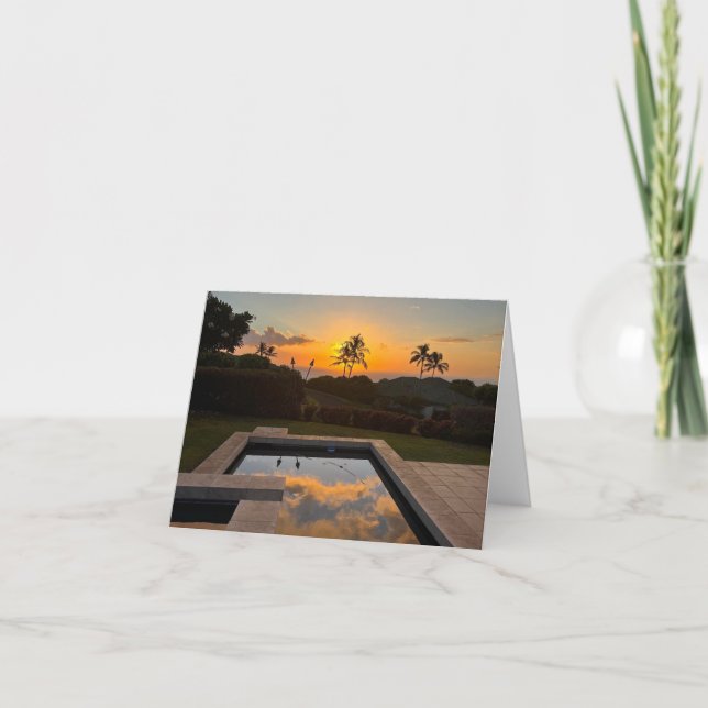 Kona Hawaii Sunset Mauna Kea Handflatan Träd Hälsn Tack Kort (Framsida)