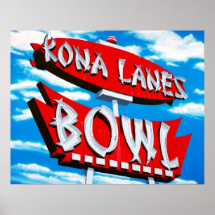 Kona Lanes Bowl Retro Neon-skylt Poster