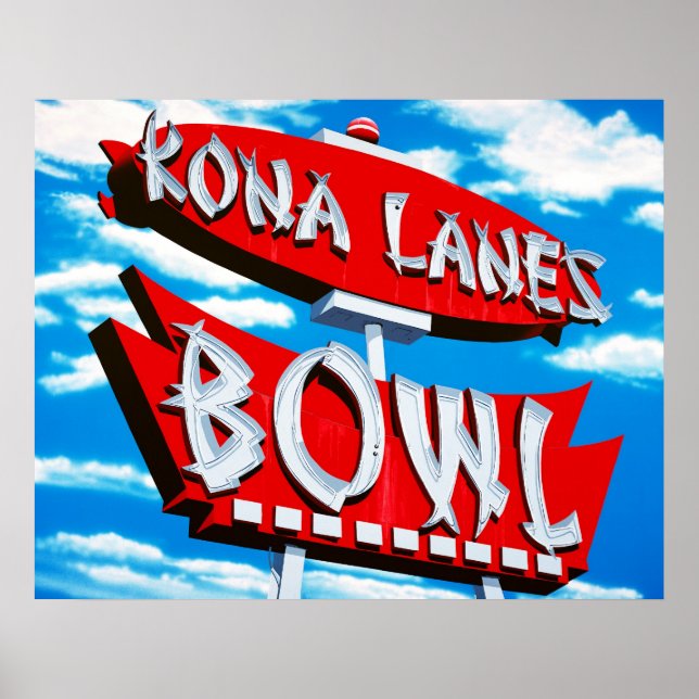 Kona Lanes Bowl Retro Neon-skylt Poster (Framsidan)