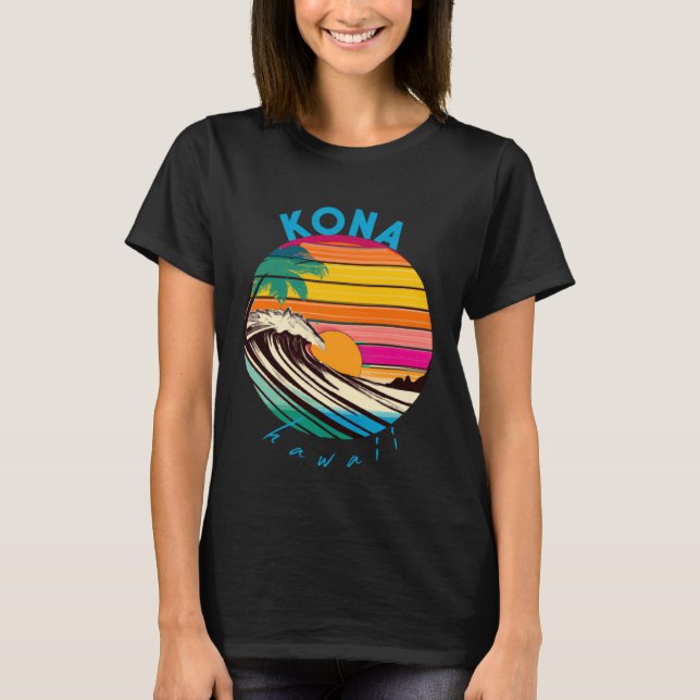 Kona Retro 1980-talet Stil Hawaii Beach T Shirt (Framsida)
