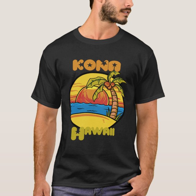 Kona Sunset Vacation Hawaii Palm trees Ocean T Shirt (Framsida)