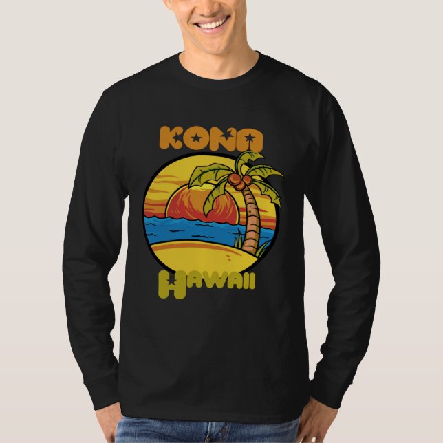 Kona Sunset Vacation Hawaii Palm trees Ocean T Shirt (Framsida)