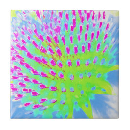 Konblomma i Abstrakten Limgrönt och Lila Kakelplatta