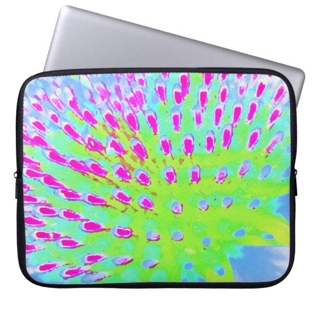 Konblomma i Abstrakten Limgrönt och Lila Laptop Fodral (Framsidan)