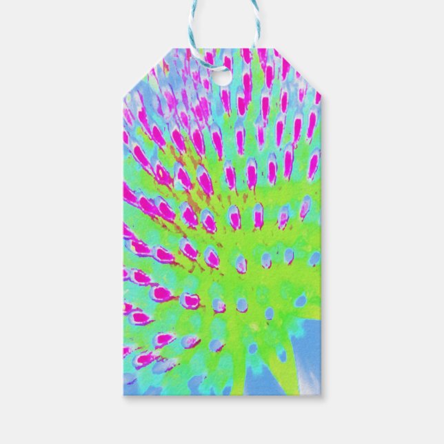 Konblomma i Abstrakten Limgrönt och Lila Presentetikett (Framsidan)