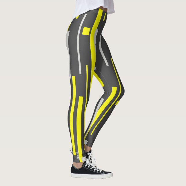 Koncentrerad Gult Blockerar Abstrakt Art Leggings (Höger)
