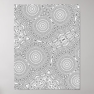 Koncentrisk cirkelmosaikfärgningssida Mönsterkonst Poster