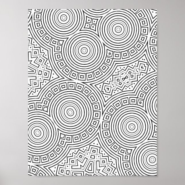 Koncentrisk cirkelmosaikfärgningssida Mönsterkonst Poster (Framsidan)