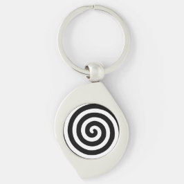 Koncentrisk spiral i svart och vitt swirl silverfärgad nyckelring