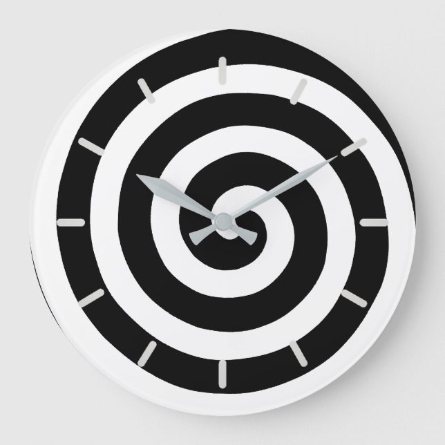 Koncentrisk spiral i svart-vit rund klocka (Framsida)