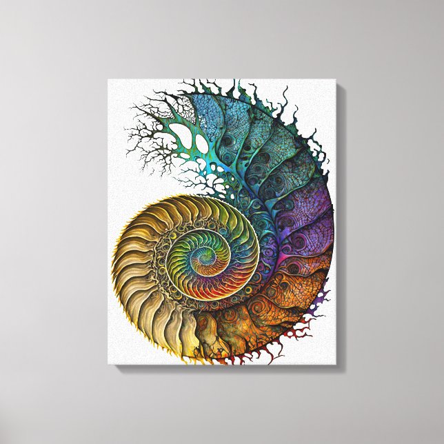 Koncept Fossil Ammonite vid pulserande färgning av Canvastryck (Framsida)