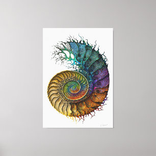 Koncept Fossil Ammonite vid pulserande färgning av Canvastryck