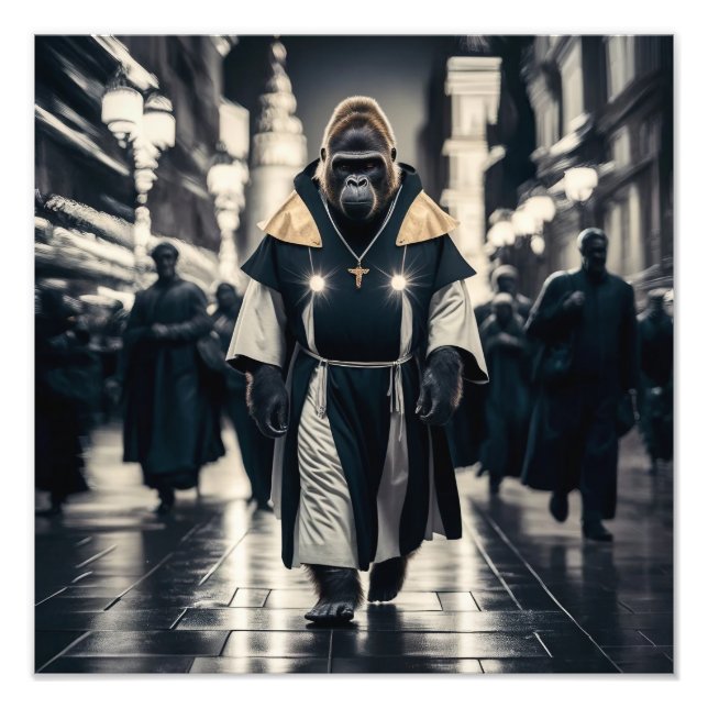 Konceptuell konsthandelsmur: Gorilla i Monastic Ro Fototryck (Framsidan)