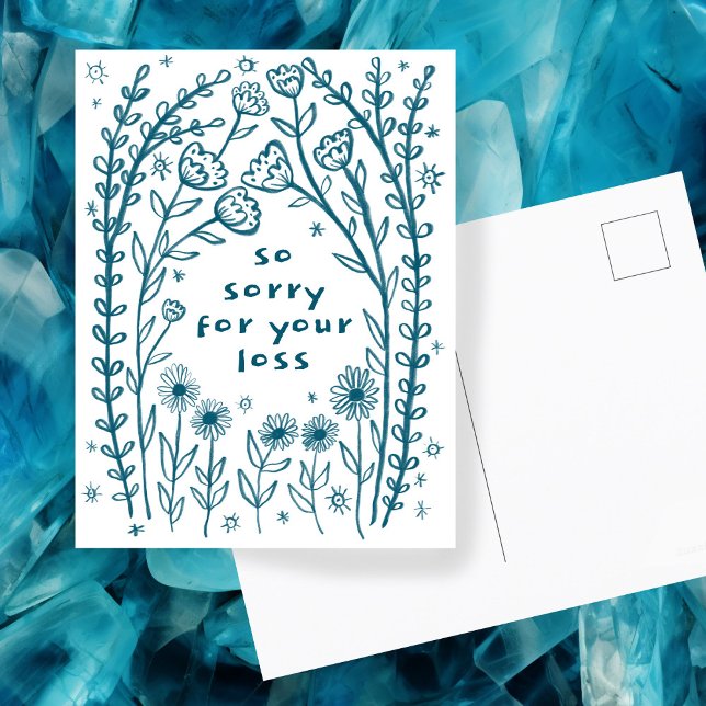 KONDELEANSER Blommig Whimsical Sketch Doodle Ledse Vykort (CONDOLENCES Floral Whimsical Sketch Doodle Sorry Postcard
)