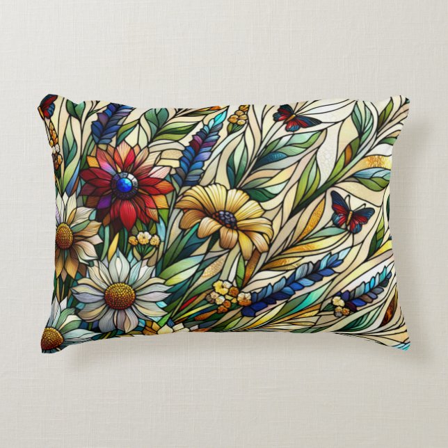 Kondenserad glasdesign Wildblommor och Butterflies Prydnadskudde (Framsidan)