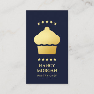Konditor Bageri Cupcake Marinblå och Guld Visitkort