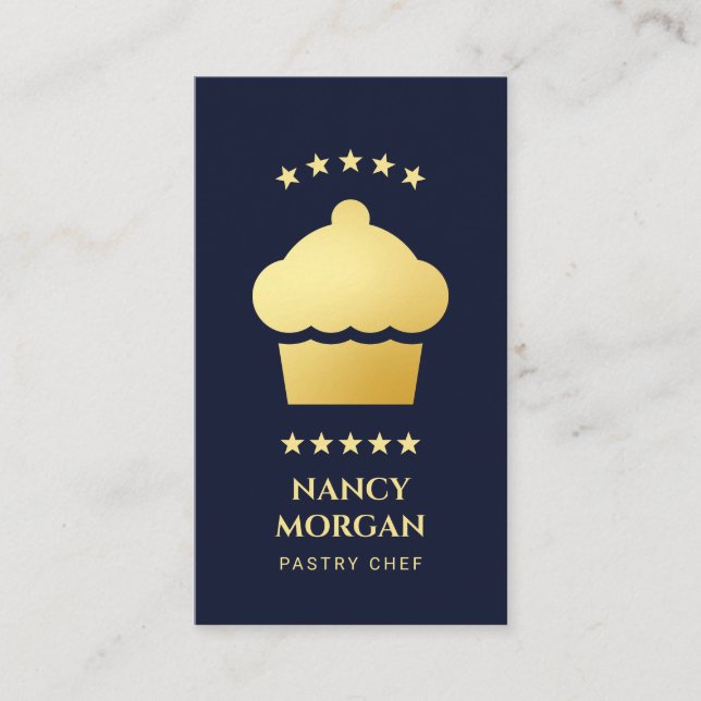Konditor Bageri Cupcake Marinblå och Guld Visitkort (Framsida)