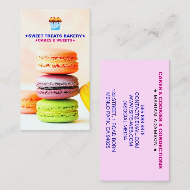 Konditor för Macarons | Macaroons Bageri Logotyp Visitkort (Fram/baksida)