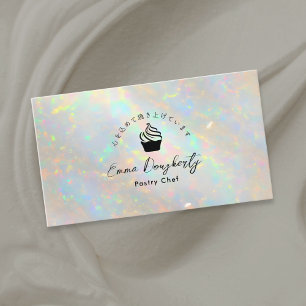 Konditor Holografisk Vit Opal Cupcake Visitkort