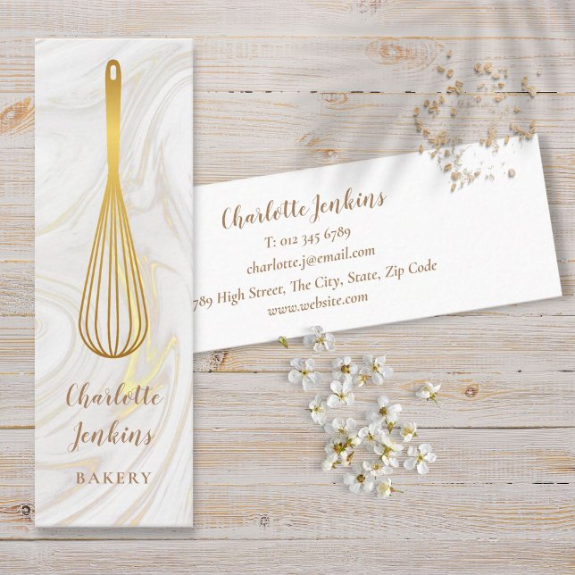 Konditor Marble Swirls Guld Visp Mini Visitkort (Patisserie Chef Marble Swirls Gold Whisk Mini Business Card)