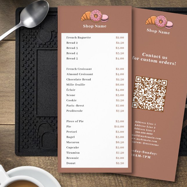 Konditor Prislista Reklamkort (Pastry Chef Price List Rack Card)