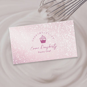 Konditor Rosa Glitter Minimalist Cupcake-logotyp Visitkort
