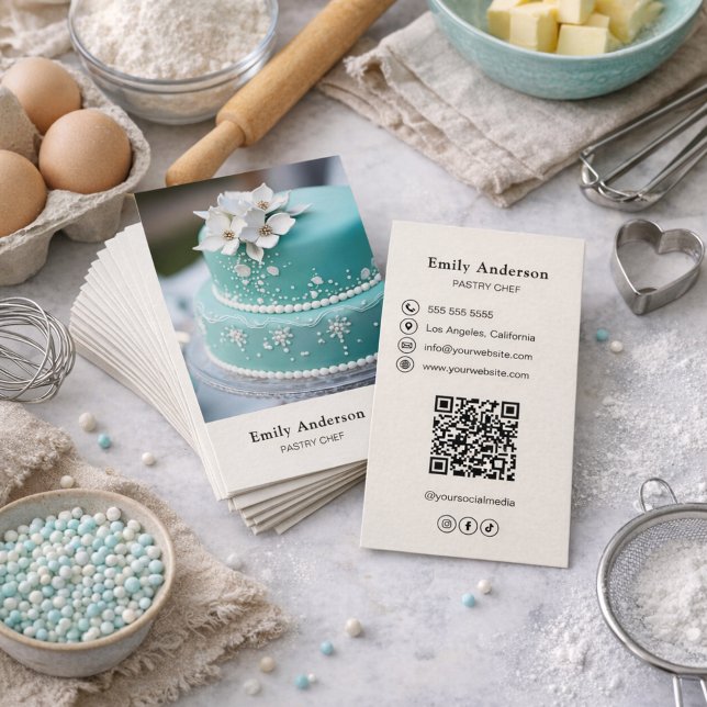 Konditorbageri Foto QR-kod  Visitkort (Pastry Chef Bakery Photo QR Code Business Card)