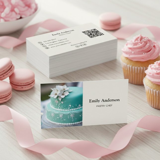 Konditorbageri Foto QR-kod  Visitkort (Pastry Chef Bakery Photo QR Code Business Card)