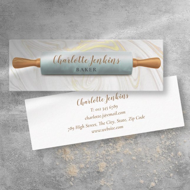 Konditori Marmorvirvlar Rullningskärl Konditor Mini Visitkort (Patisserie Marble Swirls Rolling Pin Pastry Chef Mini Business Card)