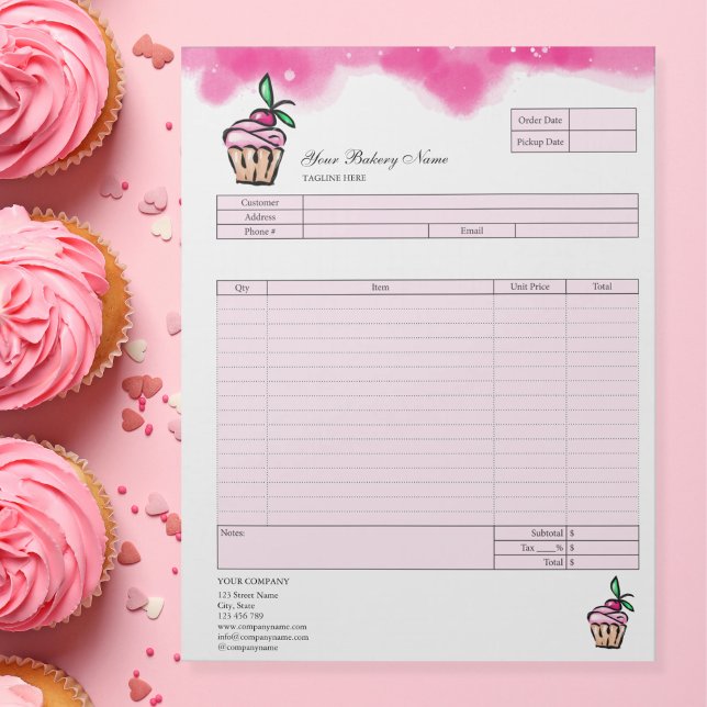 Konditorisk Cupcake Bageri Beställningsformulär Fa Anteckningsblock (Skapare uppladdad)