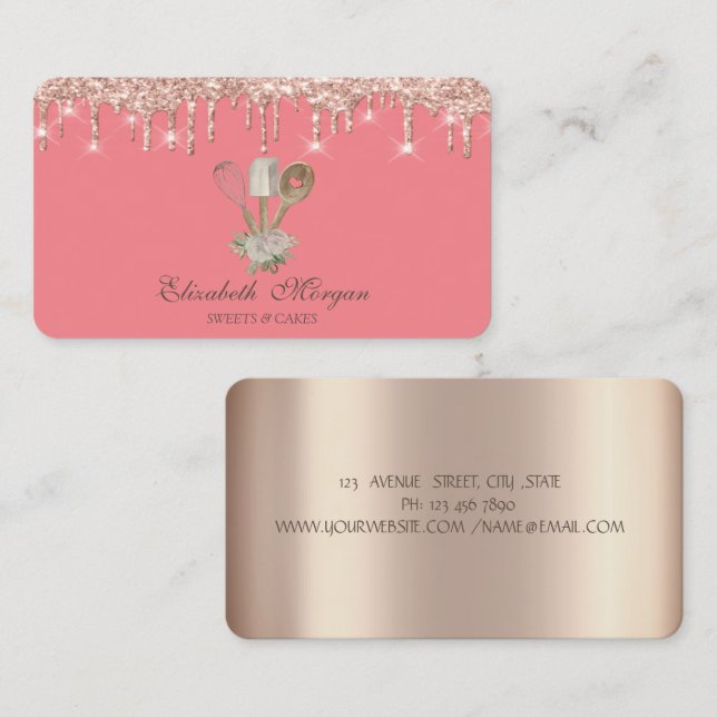 Konditoriverktyg Rose Gold Drips Bageri Visitkort (Fram/baksida)
