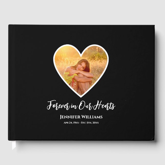 Kondoleans Bild Svart Hjärta Modern Kalligrafi Gästböcker (Framsida)