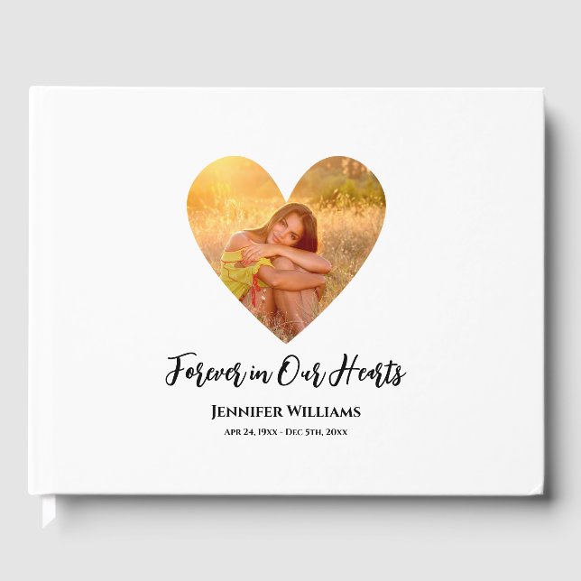 Kondoleans Foto White Heart Modern Calligraphy Gästböcker (Framsida)