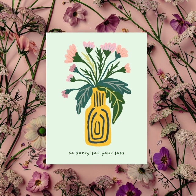 Kondoleanser Beklagar Vas i Anpassningsbarna Flowe Vykort (Condolences Sorry for Loss Vase of Flowers Custom Postcard
)