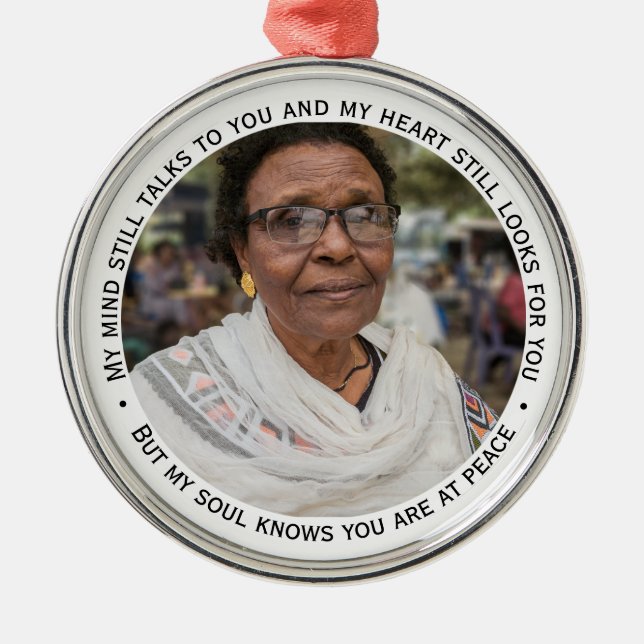 Kondoleanser för minnesminnesminnet i fotopataloge julgransprydnad metall (Framsidan)