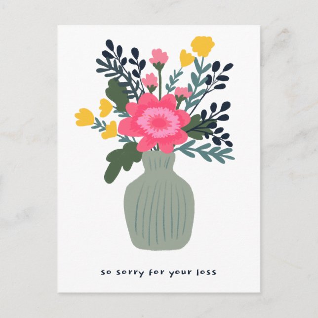 Kondoleanser Ledsen för Förlust Vas med Blommor An Vykort (Framsida)