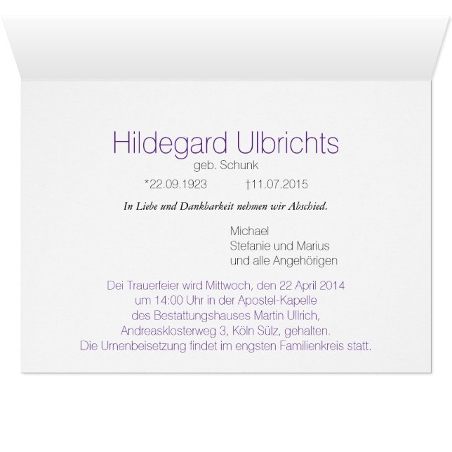 Kondolenzkarte OBS Kort (Insidan Horizontal (UnderSidan))