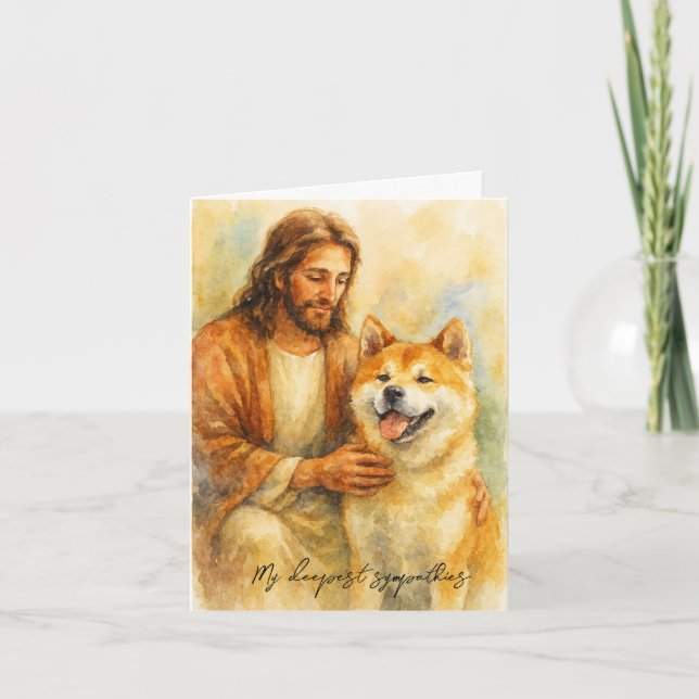 Kondolkort för Hund Loss Jesus med Akita Hund Kort (Framsida)